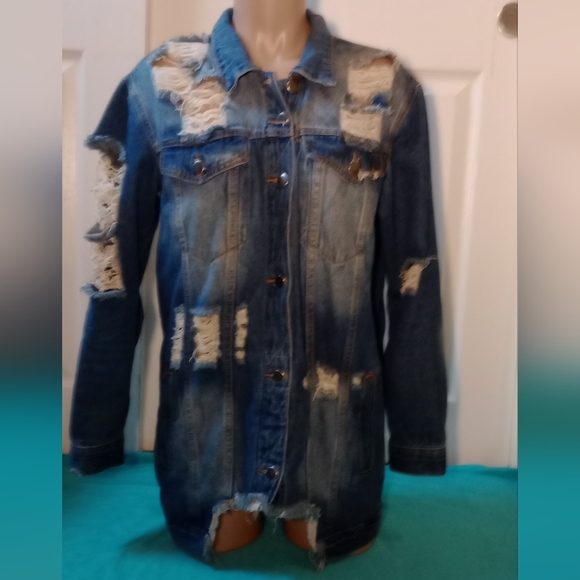 Hot & Delicious Jackets & Blazers - * HOT AND DELICIOUS DISTRESSED JEAN JACKET SIZE SMALL